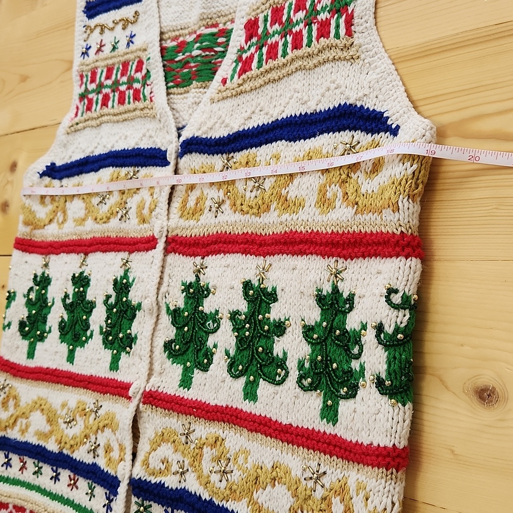 N.E.K. Vintage Christmas Holiday Knit Beaded Vest Womens Sz S - Picture 12 of 16